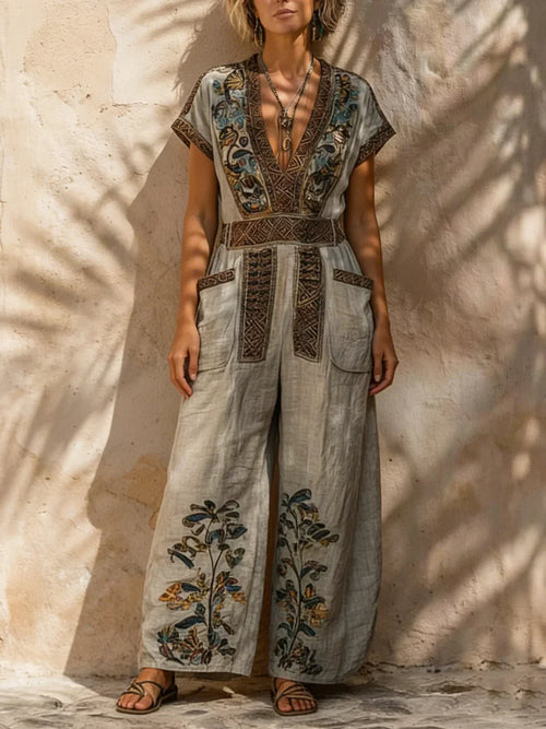 Zalira - Embroidered Wide-Leg Jumpsuit