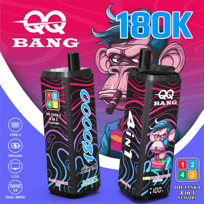 QQ Bang 180000 180K Puffs 4 In 1 Flavors LCD Display Rechargeable Disposable Vape