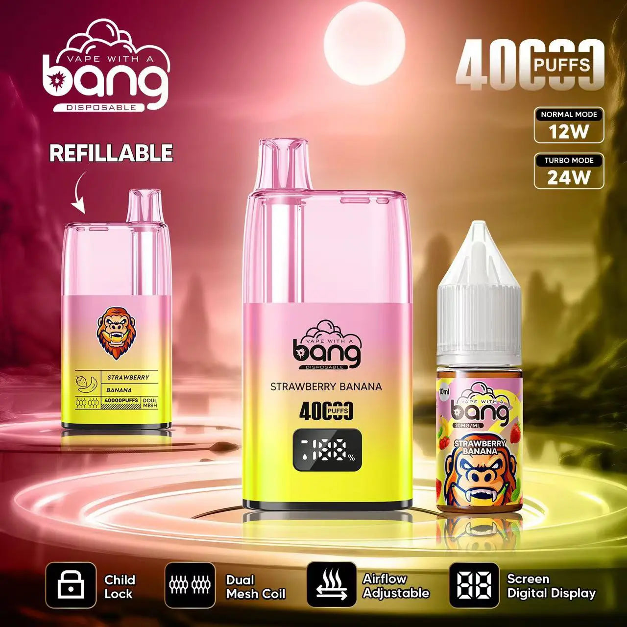 Bang 40000 40K Puffs LED Digital Display Screen Refillable Oil Vape