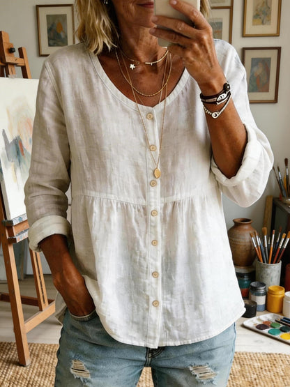 Women's Casual Long-sleeved Cotton Linen Shirt
