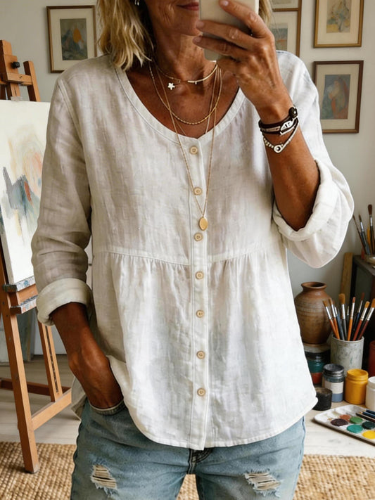 Women's Casual Long-sleeved Cotton Linen Shirt