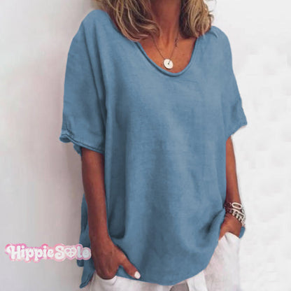 Solid color V-neck short-sleeved plus size women's T-shirt