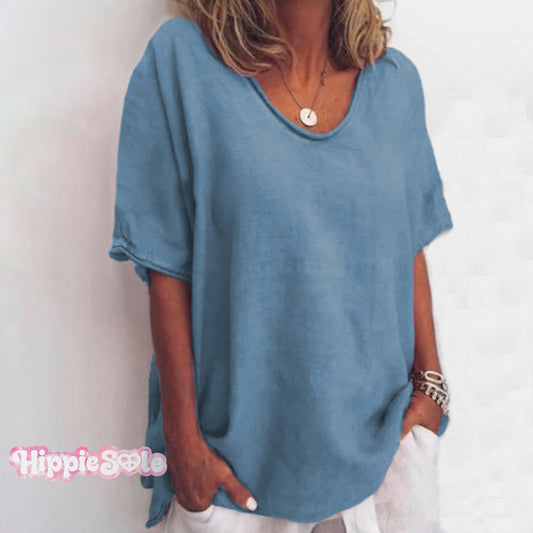 Solid color V-neck short-sleeved plus size women's T-shirt