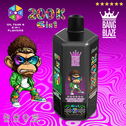 Bang Blaze 200000 200K Puffs 6 in 1 Flavors &  6 oil tanks Rechargeable LCD Display Disposable Vape