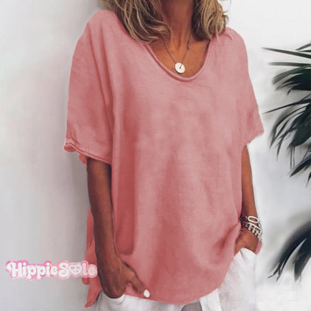 Solid color V-neck short-sleeved plus size women's T-shirt