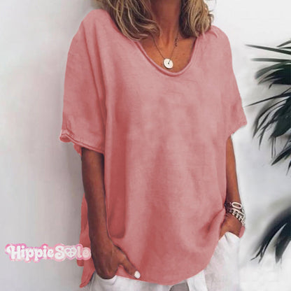 Solid color V-neck short-sleeved plus size women's T-shirt