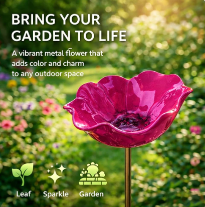 🌺Handmade Metal Flower Garden Stake🐦