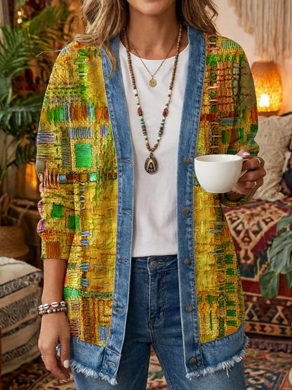 Ethnicity Geometry Texture Women's Art Print Casual Long Sleeve Shirt Coat