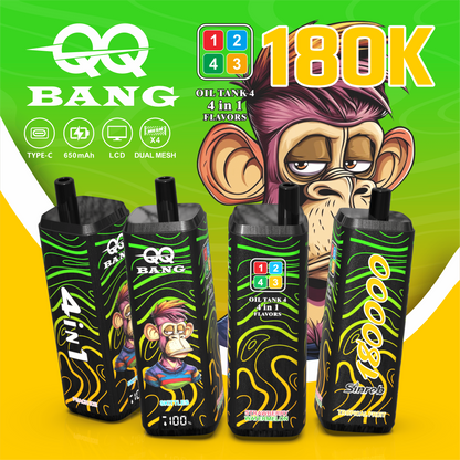 QQ Bang 180000 180K Puffs 4 In 1 Flavors LCD Display Rechargeable Disposable Vape