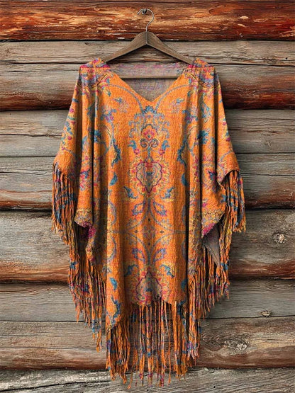 Women's Retro Ethnic Totem Art Pattern Print Pocket V-neck Cotton Dress