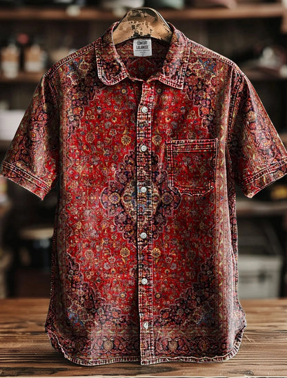 Vintage Ethic Print V-neck Casual T-Shirt