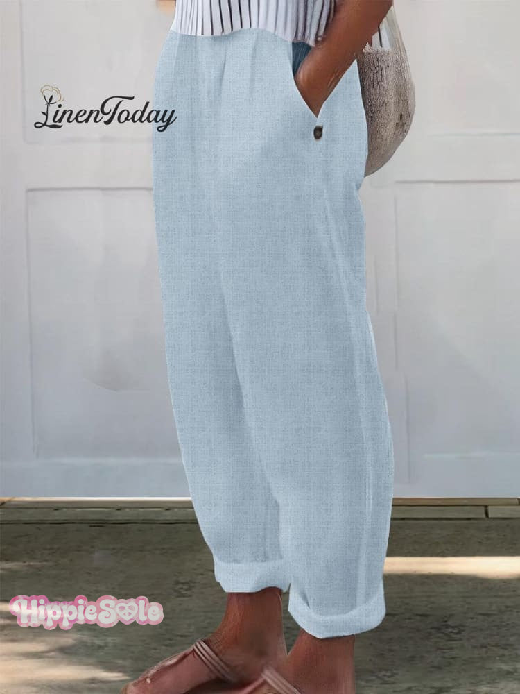 Women's Printed Cotton And Linen Casual Pants