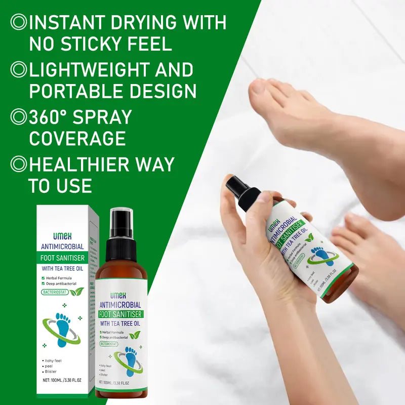UMEX Tea Tree Foot Spray Kills Fungus & Odor Fast 97% Stink Elimination Repair Cracked Heels 100ml Quick-Dry Formula Clinically Tested Natural Antiseptic - Moisturizing Intensive Foot Care Foot Care Tool
