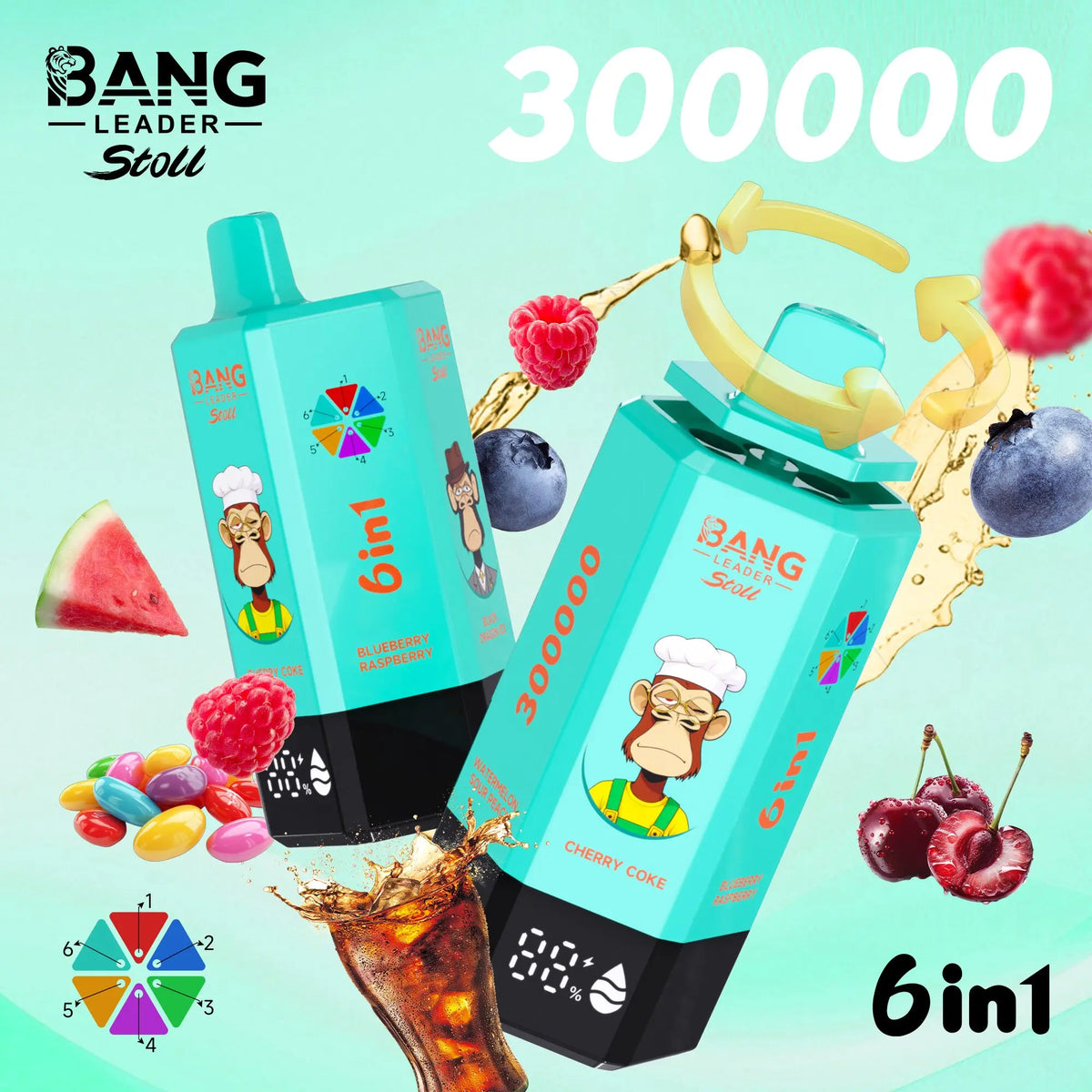 Bang Leader 300K 300000 Puffs 6-in-1 Flavors Rechargeable LED Display Disposable Vape