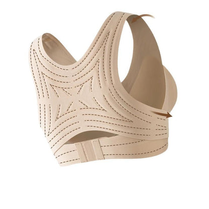 【Postural correction】Women’s Beige Wireless Bra, Soft Breathable Non-removable Moulded Cups, Yoga Fitness Sportswear for Gym & Daily Training