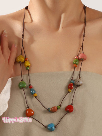 Handmade Colorful Braided Ceramic Beads Necklace