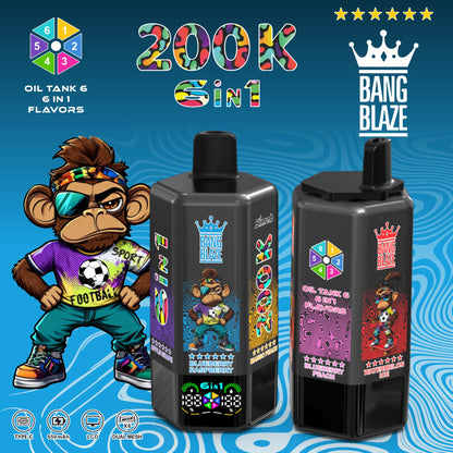 Bang Blaze 200000 200K Puffs 6 in 1 Flavors &  6 oil tanks Rechargeable LCD Display Disposable Vape