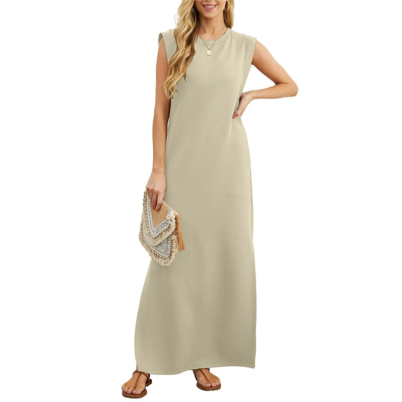 🎉2026 Hot Sale 49% OFF💃🌿Women's Crewneck Casual Loose Split Wrinkle-Free Long Dress