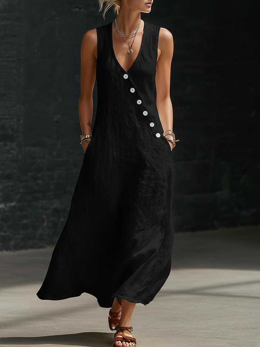Elaria - Structured V-Neck Long-Sleeve Midi Dress