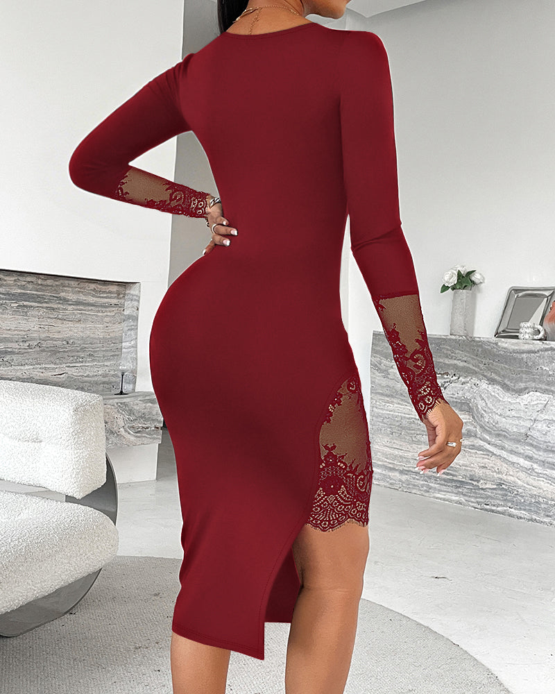 Junia - Square Neck Lace Trim Dress
