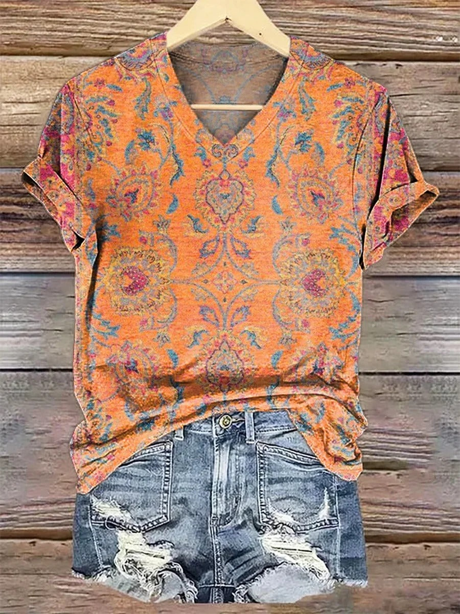 Women's Retro Ethnic Totem Art Pattern Print Casual Cotton And Linen Shirt