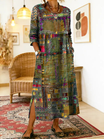 Maelle - Printed Loose Midi Dress Casual Fit