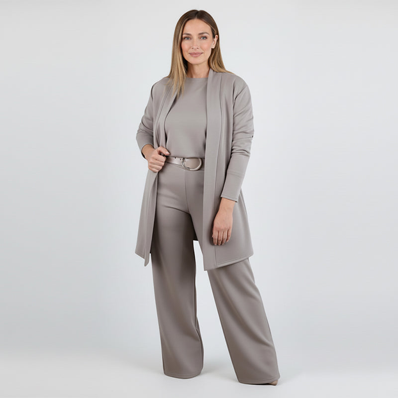 New Arrival✨3-Piece Set with Short Sleeve Top, Wide-Leg Pants & Long Cardigan – Effortless Layered Style