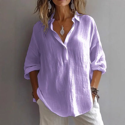 Shirt Collar Long Sleeve Plain Regular Micro-Elasticity Regular Fit Shirt For Women