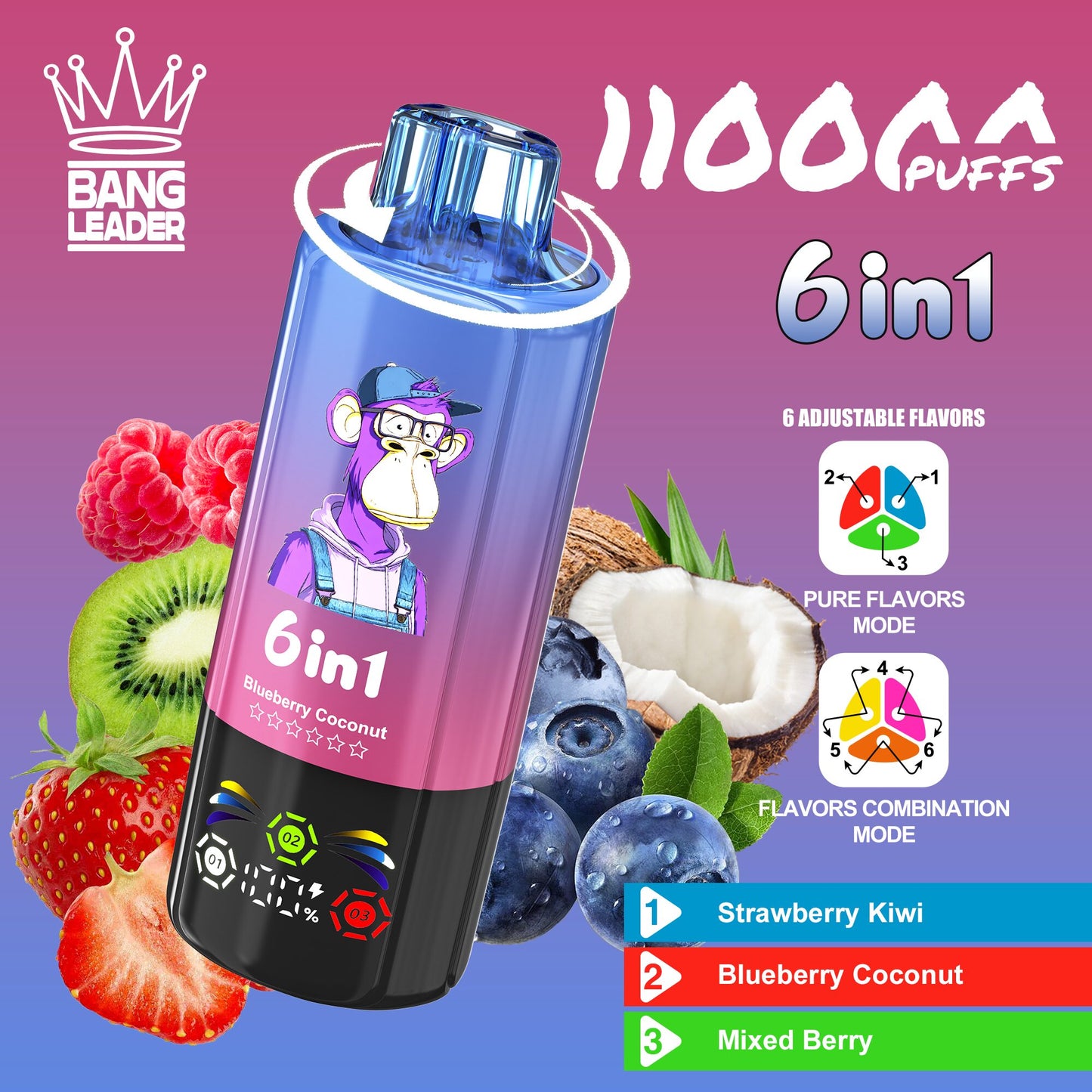 Bang Leader 110000 110K Puffs 6 in 1 Flavors Newest Original Rechargeable LED Display Disposable Vape