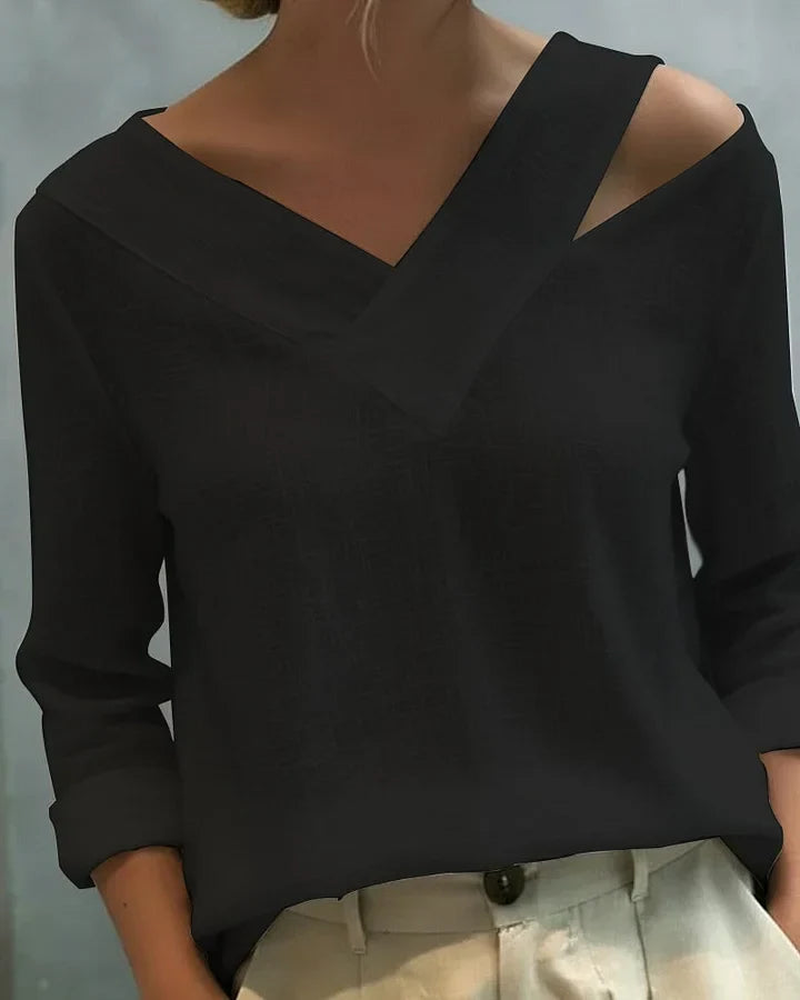 Calira - Soft-Touch V-Neck Off-Shoulder Top