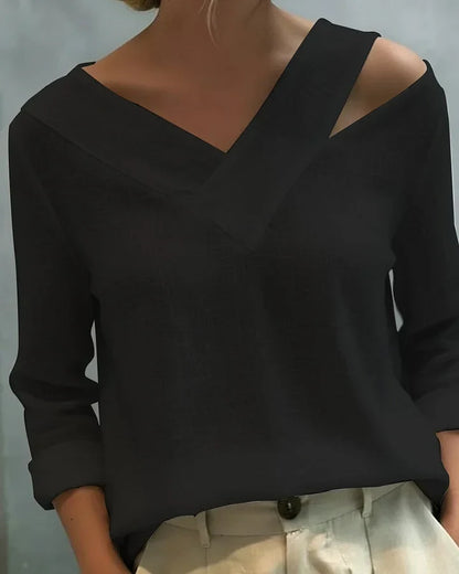 Calira - Soft-Touch V-Neck Off-Shoulder Top