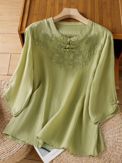 Cressida - Embroidered Mandarin Collar Blouse