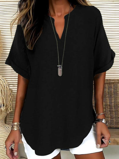 Xalina - Soft-Touch Notched-Neck Blouse