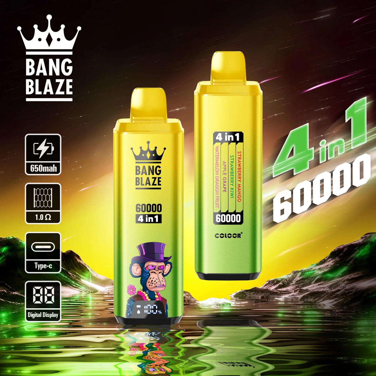 Bang Blaze 60000 – 4 flavors in a single device! 🔥 Fast shipping in 1–5 days. 🚚 Tax- and duty-free. 💨 Up to 60,000 puffs of pure flavor! Buy it now and save! ⚡