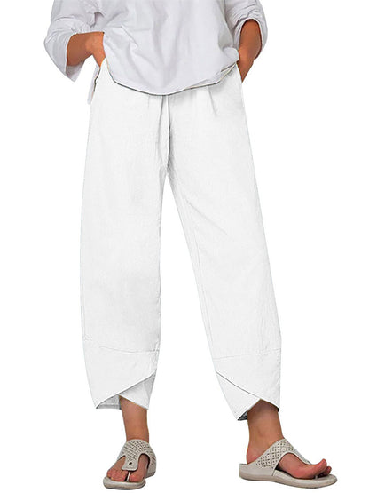 Women's Solid Color Loose Elegant Casual Simple Cotton And Linen Ninth Pants