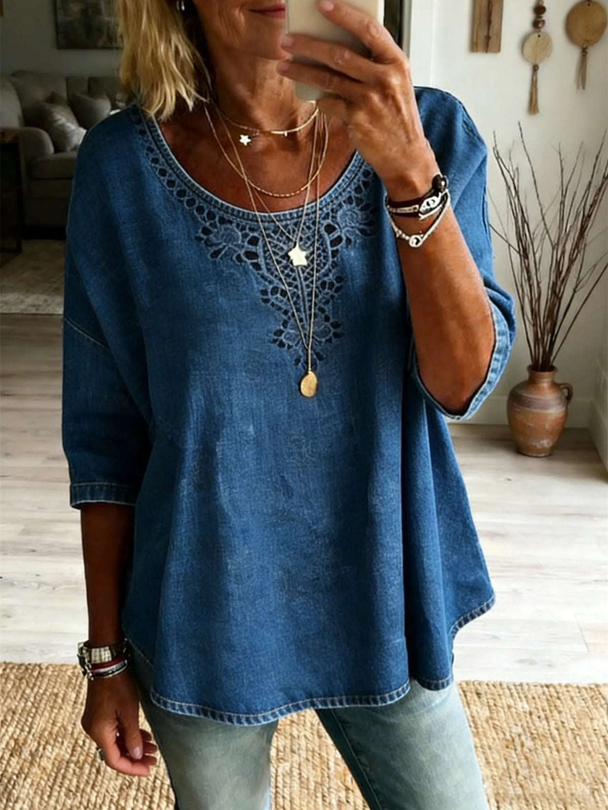Women's Casual Washed Cotton Cutout Top
