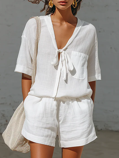 Aisla - Casual Two Piece Neck Short Set
