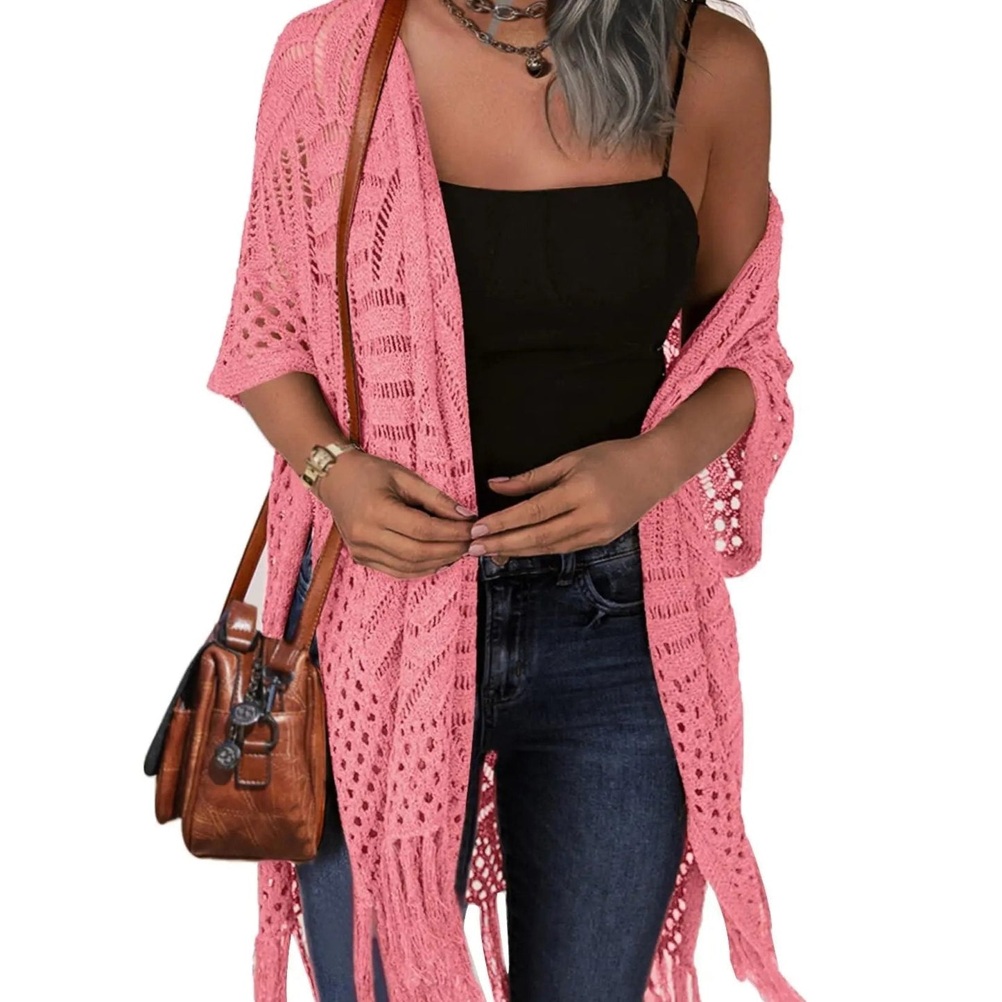🥳2026 HOT SALE🥳💞50K+ SOLD!🌸☀️ 50% OFF! Oversized Knit Cardigan – Lightweight crochet tassel kimono for spring & summer. Breathable viscose‑nylon blend – no itch, no cling – layer over anything! 🧶✨