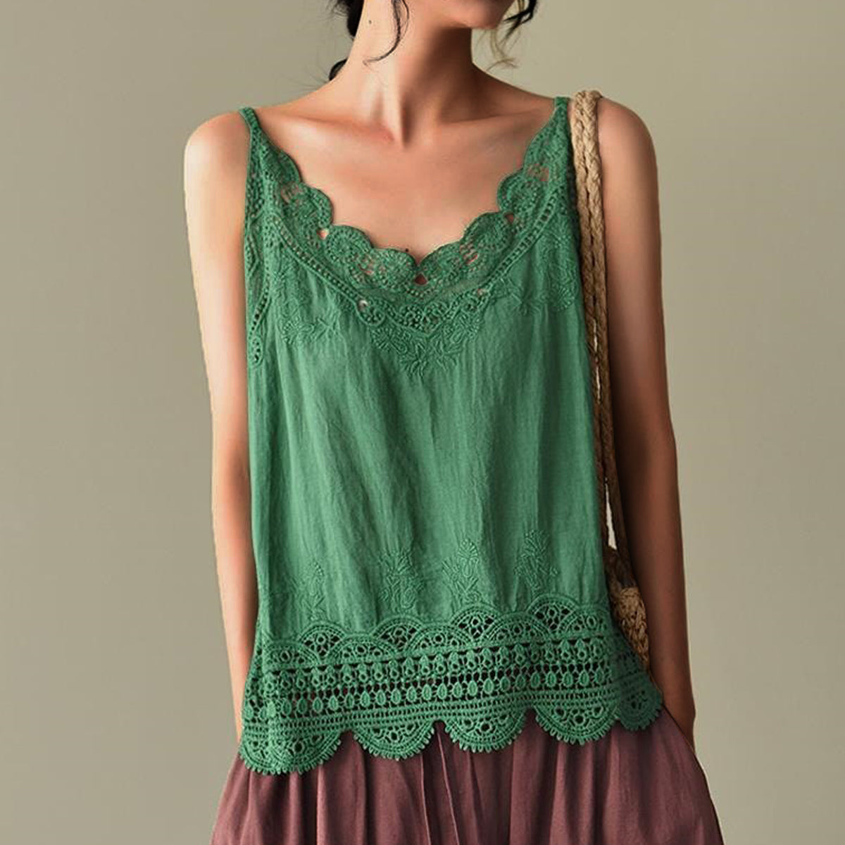 Women's Embroidery Cotton And Linen Camisole