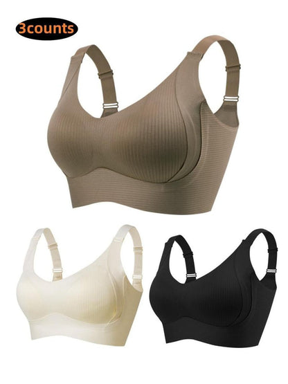 🌷 50% OFF – LIMITED TIME! 💕Subtle Striped Seamless Bra with W-Support ✨ Wire-Free Lift & Unmatched Comfort
