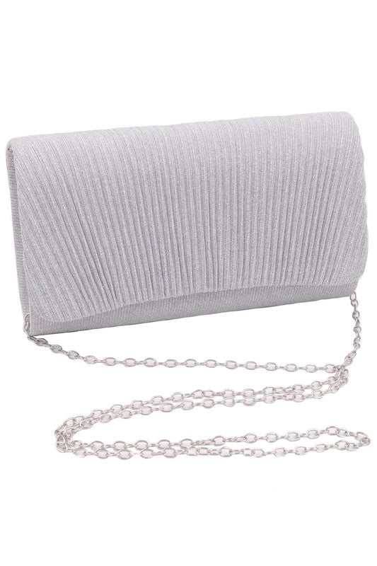 Shell Pleated Shimmer Chain Strap Clutch