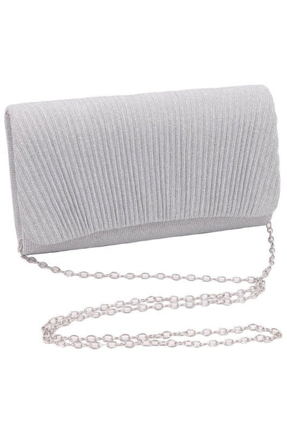Shell Pleated Shimmer Chain Strap Clutch
