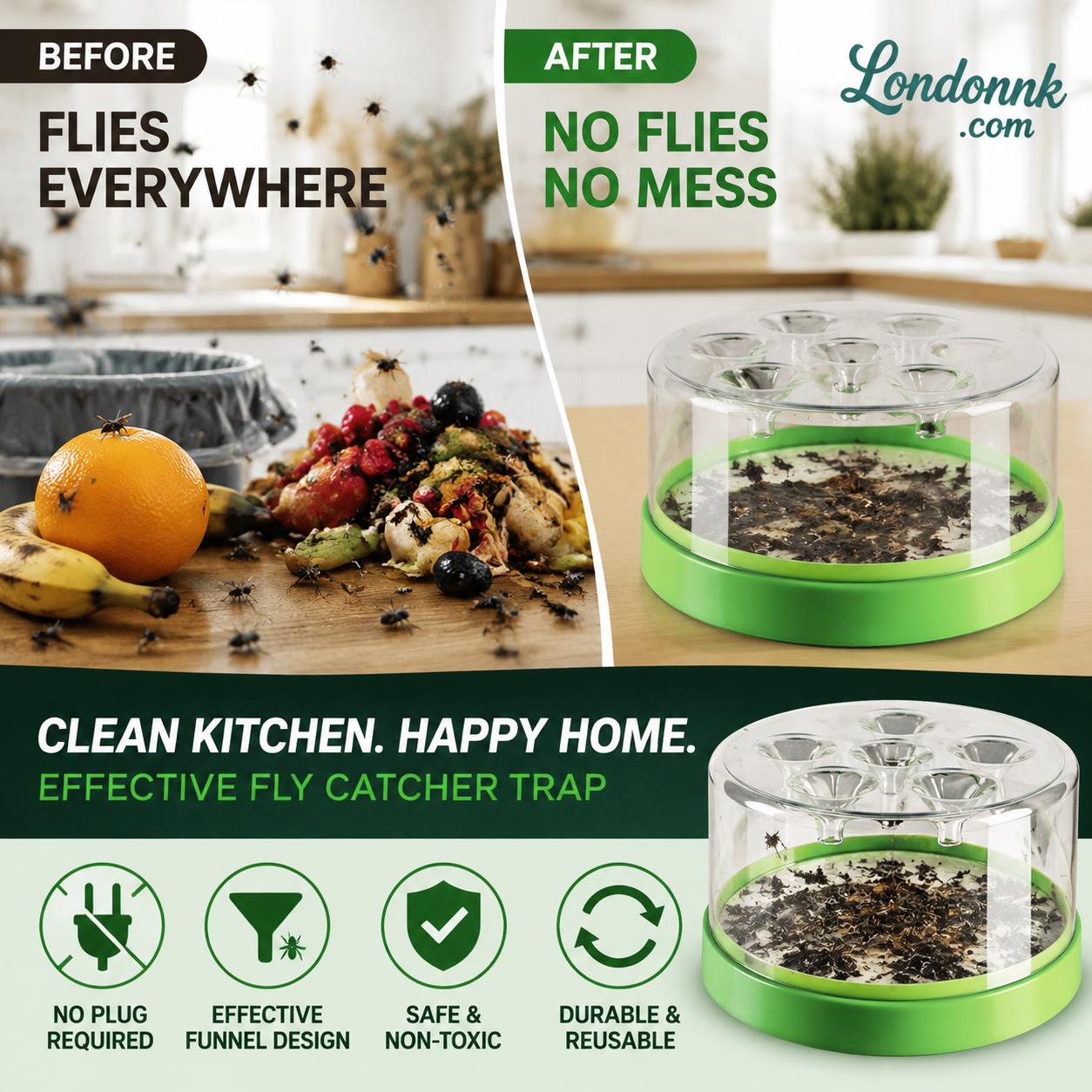 🔌Last Day Special Price✅ Reusable fly trap—no electricity, no poison! 🏠 Safe to use in the kitchen and around children and pets.