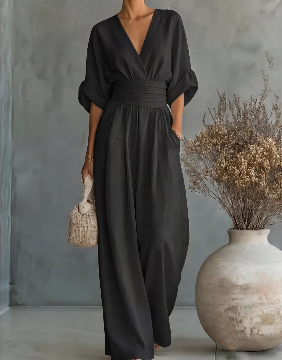 Xylora - Premium V-Neck Wide-Leg Jumpsuit