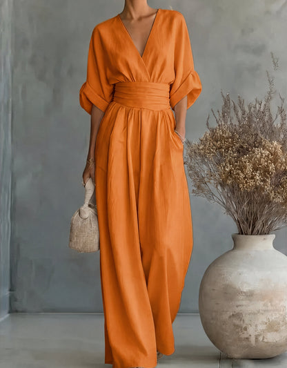 Xylora - Premium V-Neck Wide-Leg Jumpsuit