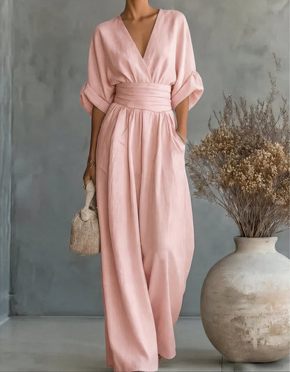 Xylora - Premium V-Neck Wide-Leg Jumpsuit