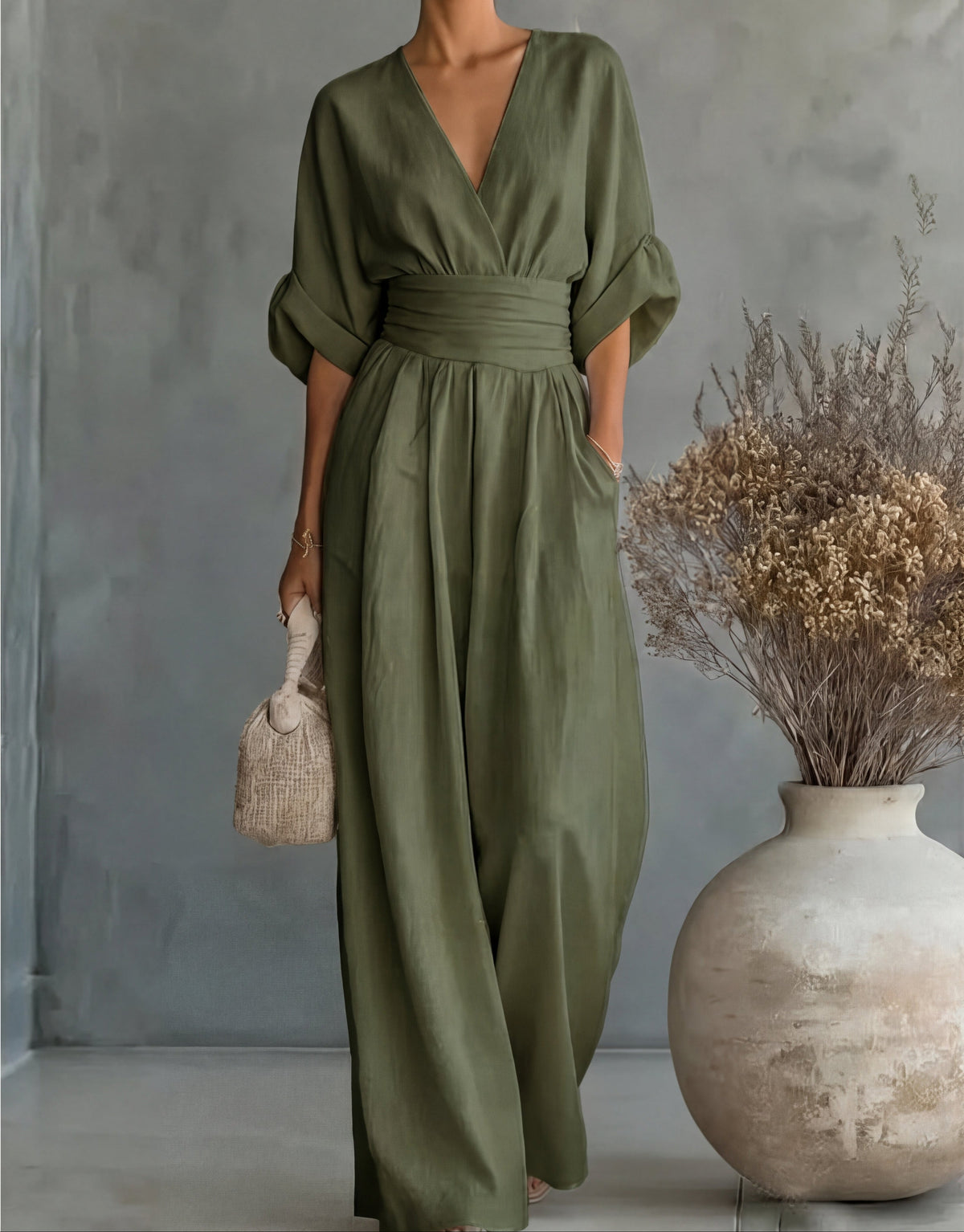 Xylora - Premium V-Neck Wide-Leg Jumpsuit