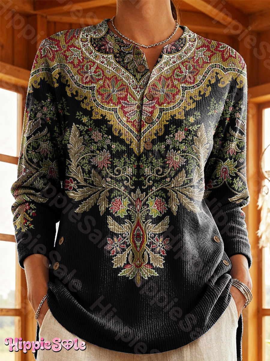 Women Cotton Floral Long Sleeve Comfy Vintage Cardigan
