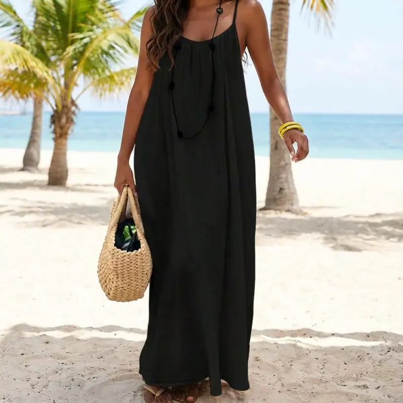 💃LAST DAY SAEL 50% OFF!!✨Women's Solid Color Cami Lounge Dress, Elegant Sleeveless Long Dress for Summer, Ladies Sleepwear for Indoor Wear💕