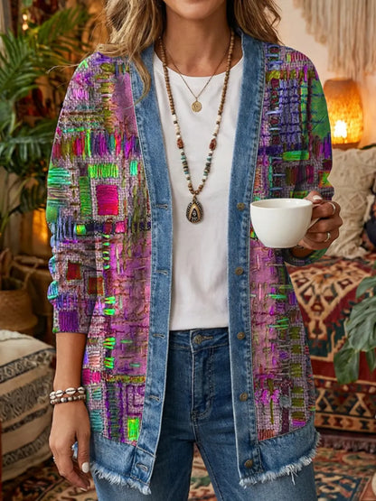 Ethnicity Geometry Texture Women's Art Print Casual Long Sleeve Shirt Coat